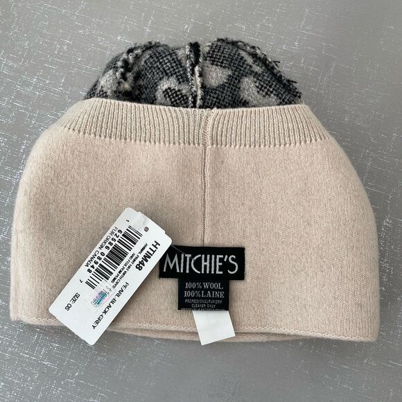 Mitchie's Animal Print Crystal 100% Wool Beanie Winter Hat Fox Fur Pom Pom OS - Picture 9 of 9